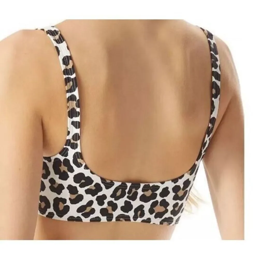 Michael Kors KHAKI LEOPARD Printed Lace-up Bikini Swim Top US Small S